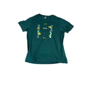 Hurley Men's Teal Green Tropical Floral Graphic T-Shirt Size Large